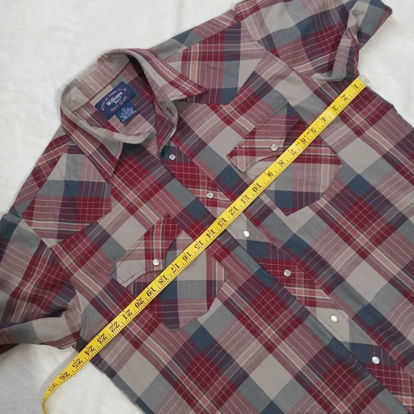 Williams Bay Trading Company Deep Red Shortsleeve Snap Up Plaid Shirt L - Picture 4 of 6